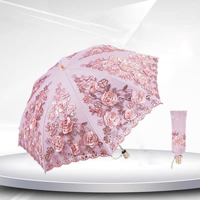 蕾丝刺绣二折伞太阳伞