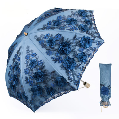 蕾丝刺绣二折伞太阳伞