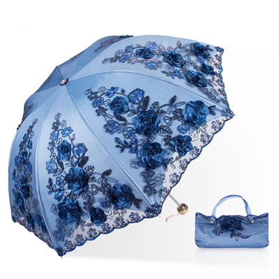 蕾丝刺绣三折伞太阳伞